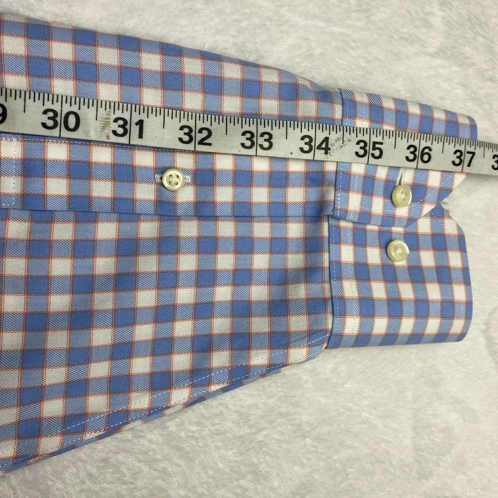 Brooks Brothers Dress Shirt Mens 17-6/7 Blue/White/Orange Checks Regent No Iron